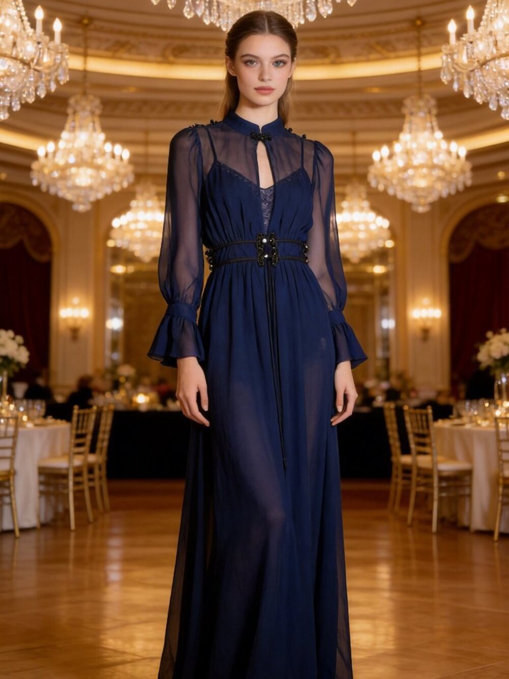 #87541 Deep Blue Evening Dress Cardigan